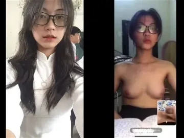 Em gái kính cận chat sex cởi áo khoe vú để anh quay tay – 1
